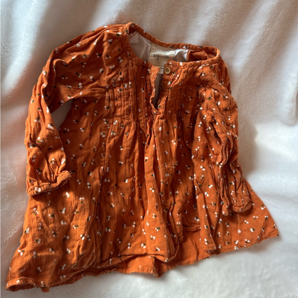 Orange Gauze Fall Floral Baby Top